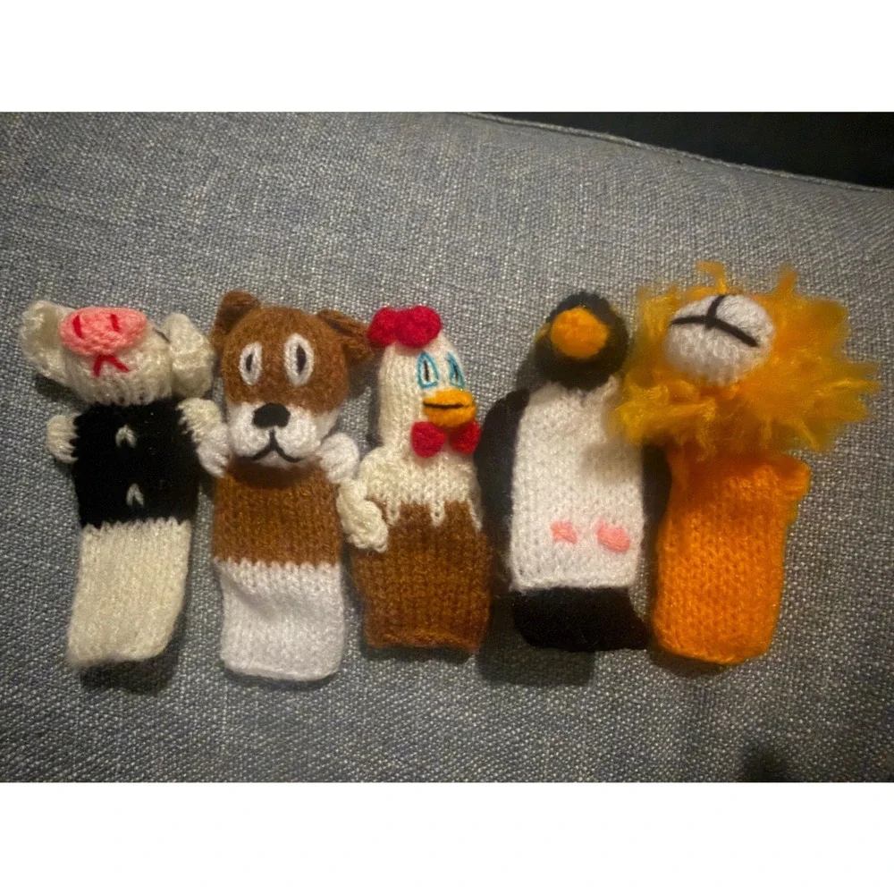 12 Knit Finger‎ Puppets Animal Collection Tiger Penguin Lion 12pc Set